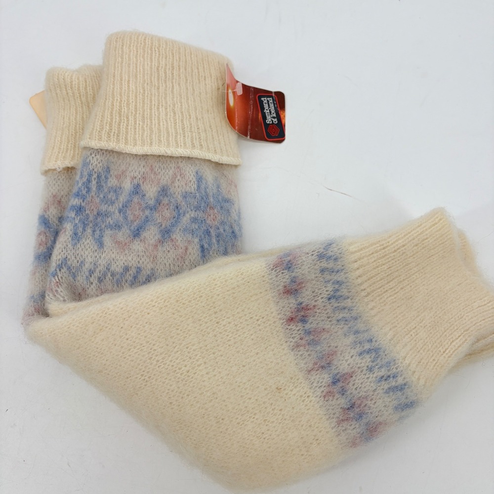 NWT Vintage Samband Of Iceland Pure Wool Nordic Leg Warmers Cream Winter Outdoor